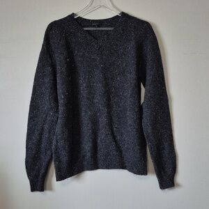 Theory Kippy Speranza V-Neck Sweater Gray Speckled Wool Blend Knit, Size XL